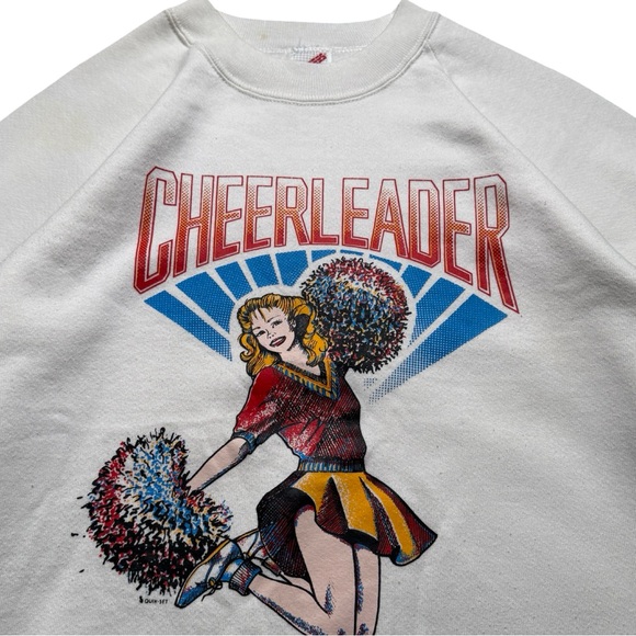 Vintage 90s Cheerleader Pullover Sweatshirt Jerzees Medium Flaws - Picture 2 of 7